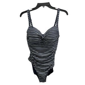 Nip Tuck Swim Blue White Stripe Nautical Padded Slimming One Piece Swimsuit US 8